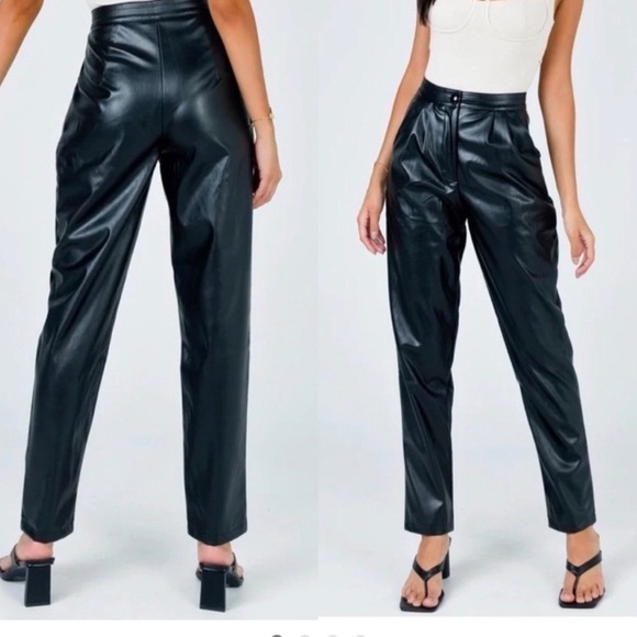 Princess Polly Pants - Princess Polly Black Faux Leather Straight Leg Pants